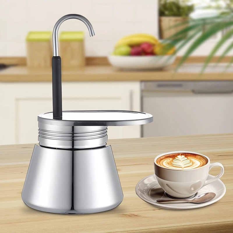 Stainless Steel Moka Pot For Espresso, Stovetop Italian Coffee Maker, Thick-Walled Single Spout Design - Image 4