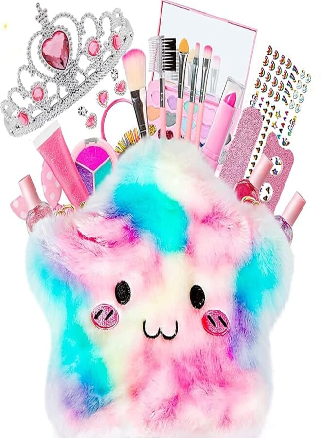 Tiokkss Tiokkss 21 Pcs Kids Makeup Toys for Girls, Princess Dress up Makeup Set with Cute Cosmetic Makeup Bag for Little Girls Birthday Gifts 