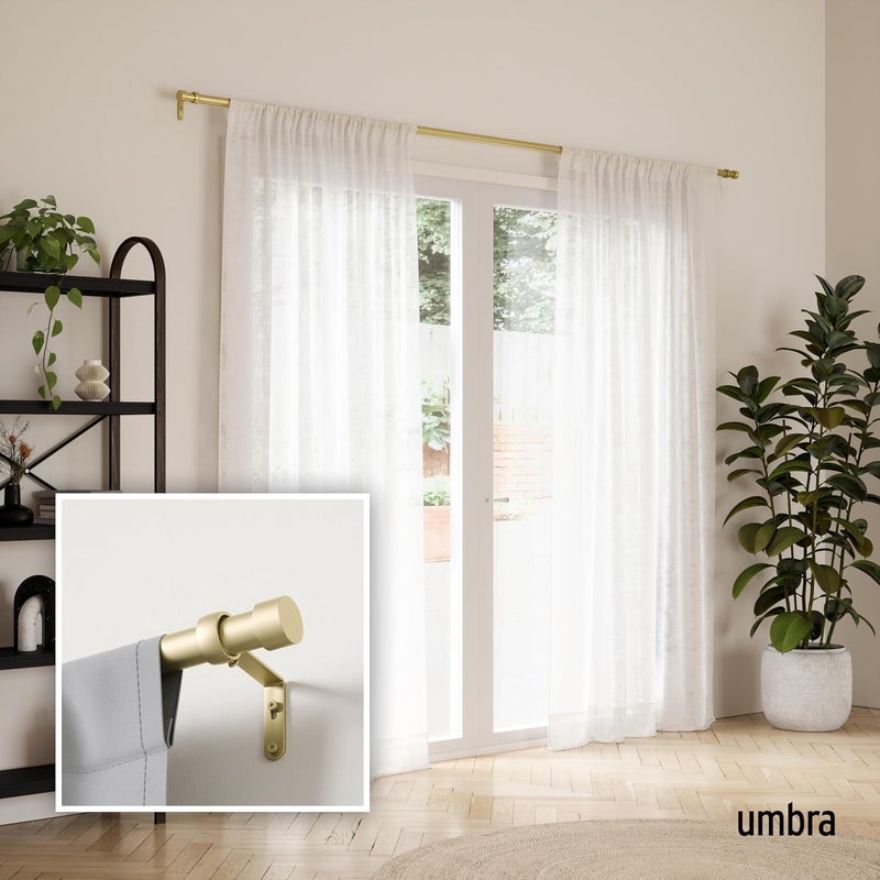 UMBRA Cappa Modern 1" Curtain Rod 66-120", Includes 2 Matching Finials, Brackets & Hardware, Brass - Image 2