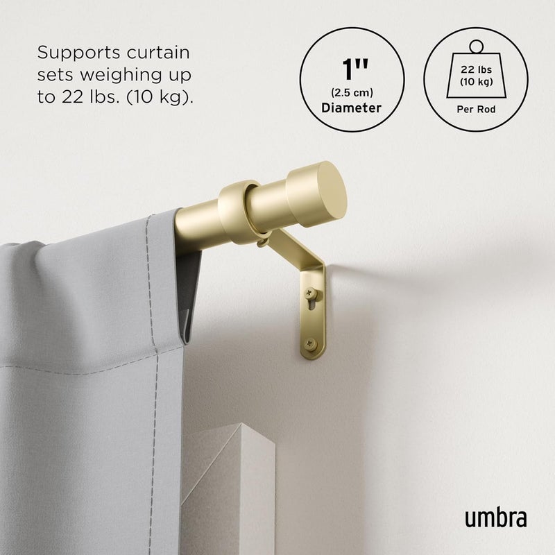 UMBRA Cappa Modern 1" Curtain Rod 66-120", Includes 2 Matching Finials, Brackets & Hardware, Brass - Image 4