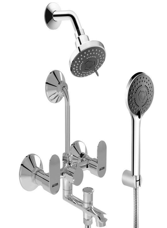 ALTON AXN9530 Brass 3-IN-1 Wall Mixer With 3-Function, 4-INCH Overhead & Hand Showers Set, Chrome Finish - Image 1