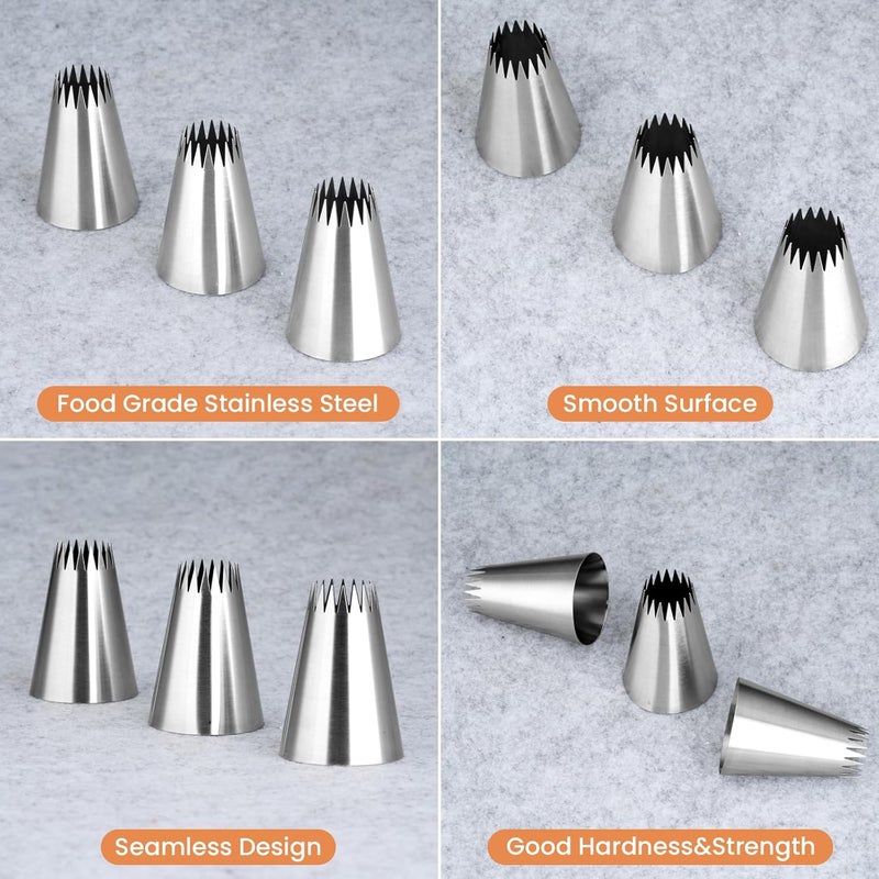 Kasmoire 3Pcs Churro Piping Bags and Tips Set,Stainless Steel 9FT Icing Tips Set with 10Pcs Disposable Piping Bags,Open Star Pastry Tips for Cake Decorating - Image 4