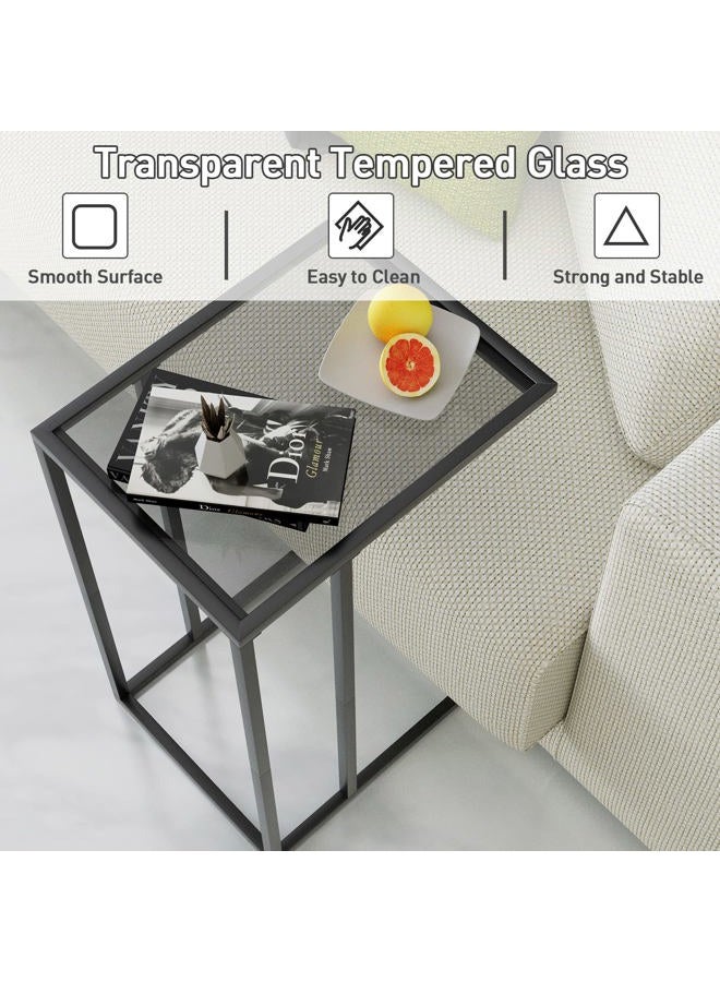 Easy Paws C Table Glass End Table, Couch Side Table, Tempered Glass Snack Side Table with Metal Frame, TV Tray Table for Small Space, Sofa Couch Side Tableand Bed Side Table(Black)… - Image 4