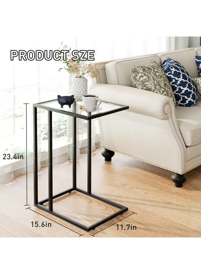 Easy Paws C Table Glass End Table, Couch Side Table, Tempered Glass Snack Side Table with Metal Frame, TV Tray Table for Small Space, Sofa Couch Side Tableand Bed Side Table(Black)… - Image 3
