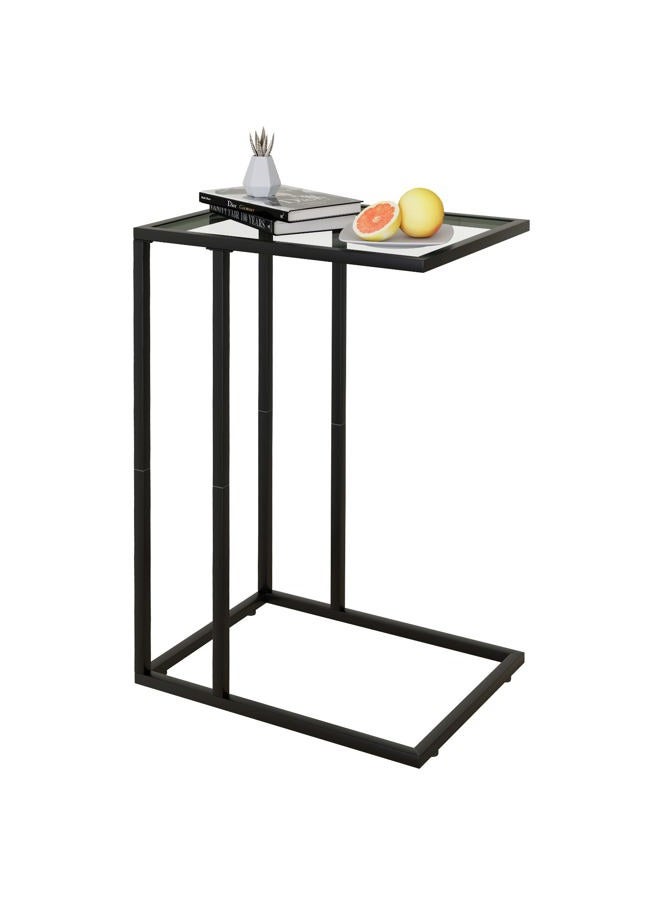 Easy Paws C Table Glass End Table, Couch Side Table, Tempered Glass Snack Side Table with Metal Frame, TV Tray Table for Small Space, Sofa Couch Side Tableand Bed Side Table(Black)… - Image 1