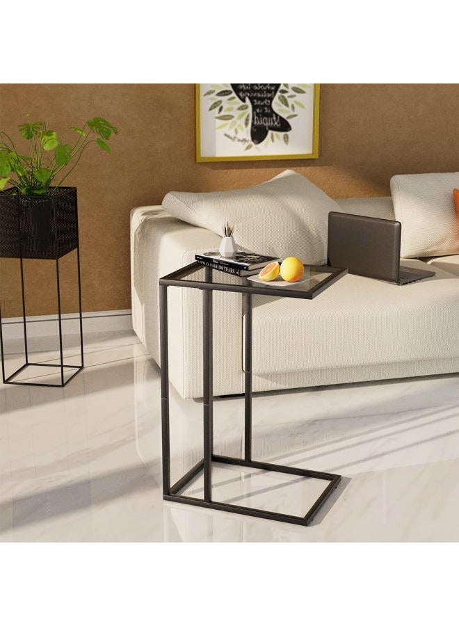 Easy Paws C Table Glass End Table, Couch Side Table, Tempered Glass Snack Side Table with Metal Frame, TV Tray Table for Small Space, Sofa Couch Side Tableand Bed Side Table(Black)… - Image 2