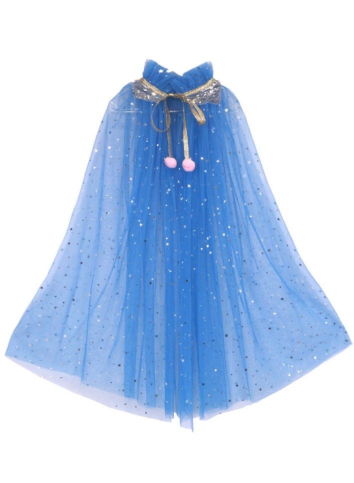 Princess Dress Up Party Accessories with Crown Wand Gloves Necklace Earrings & 7 Pieces Girls Princess Cloak with Tiara Crown, Wand(Blue) - Image 2