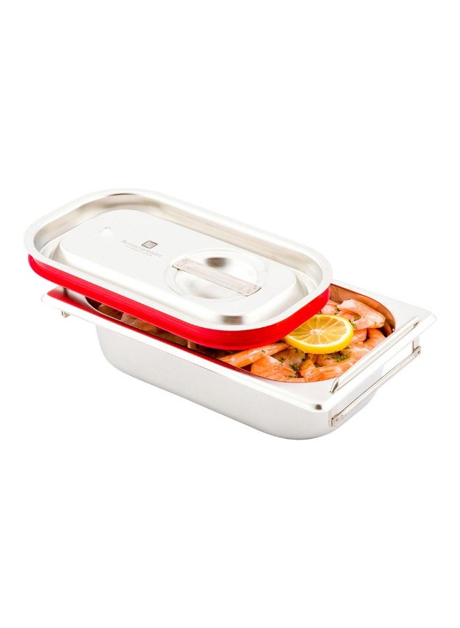 Restaurantware LID ONLY: Met Lux One Fourth Steam Table Pan Lid, 1 Travel Hotel Pan Lid - Built-In Leakproof Silicone Seal, Stainless Steel Steam Table Pan Lid, Pan Sold Seperately - Image 2