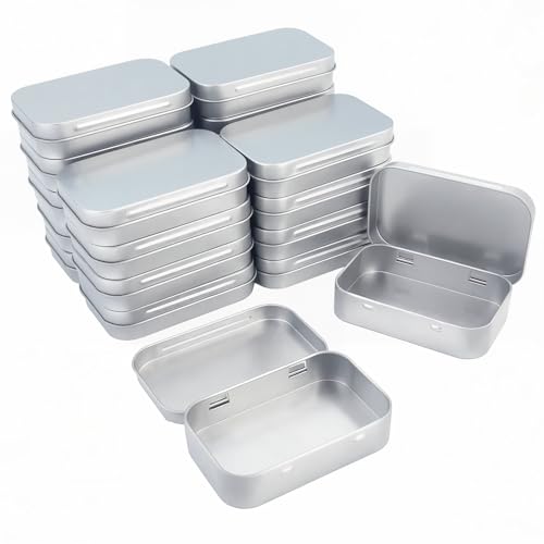 Goodma 20 Pieces Rectangular Metal Empty Hinged Tins Containers Basic Necessities Home Storage Organizer Mini Box Set, 3.75 x 2.45 x 0.8 inch (Silver) - Image 1