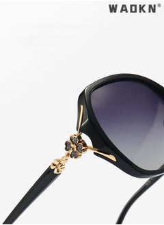 WAOKN Women's Butterfly Sunglasses Polarized Anti-Glare UV400 Lens Rhinestone Arms with Case for Shopping Party Travel Protection for Outdoors, Glossy Black Gradient Gray  - Image 5