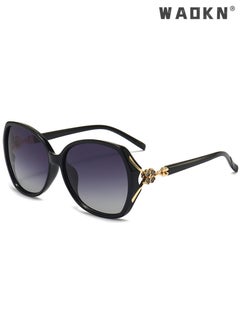 WAOKN Women's Butterfly Sunglasses Polarized Anti-Glare UV400 Lens Rhinestone Arms with Case for Shopping Party Travel Protection for Outdoors, Glossy Black Gradient Gray  - Image 1