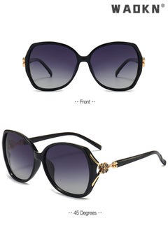 WAOKN Women's Butterfly Sunglasses Polarized Anti-Glare UV400 Lens Rhinestone Arms with Case for Shopping Party Travel Protection for Outdoors, Glossy Black Gradient Gray  - Image 4