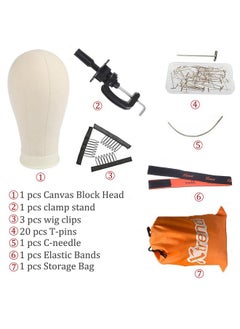 Xtrend XTREND 21"-24'' Canvas Block Wig Head for Making Head Weft/Wig/Hair Extension Making Display Styling Mannequin Head with Wig Stand Set Manikin Canvas Head Hair Accessories 22 Inch  - Image 3