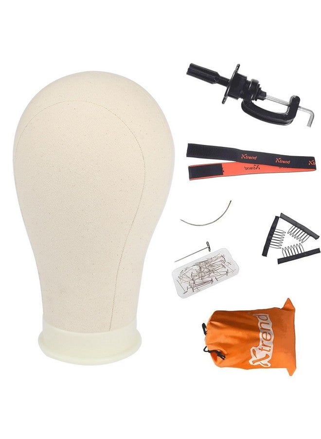 إكستريند رأس شعر مستعار من القماش من XTREND مقاس 21-24 بوصة لصنع خصلات الشعر/الشعر المستعار/وصلات الشعر، صنع عرض وتصفيف الشعر، رأس مانيكان مع مجموعة حامل شعر مستعار، إكسسوارات شعر برأس مانيكان من القماش مقاس 22 بوصة - Image 1