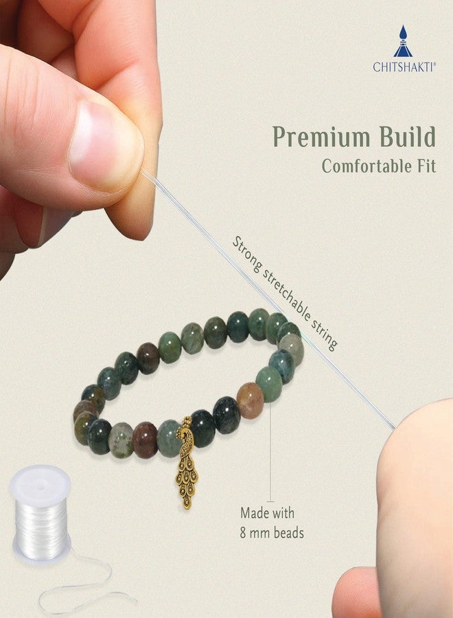 Chitshakti Natural Indian Agate Bracelet with Charm | 8mm Semi-Precious Stone Beads | Handmade Stretchable Unisex Crystal Jewelry. - Image 5