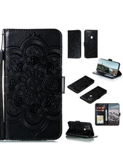 HuHa Case Cover For For Google Pixel 5 XL / Pixel 4a 5G Mandala Embossed Leather Phone Case (Black) 