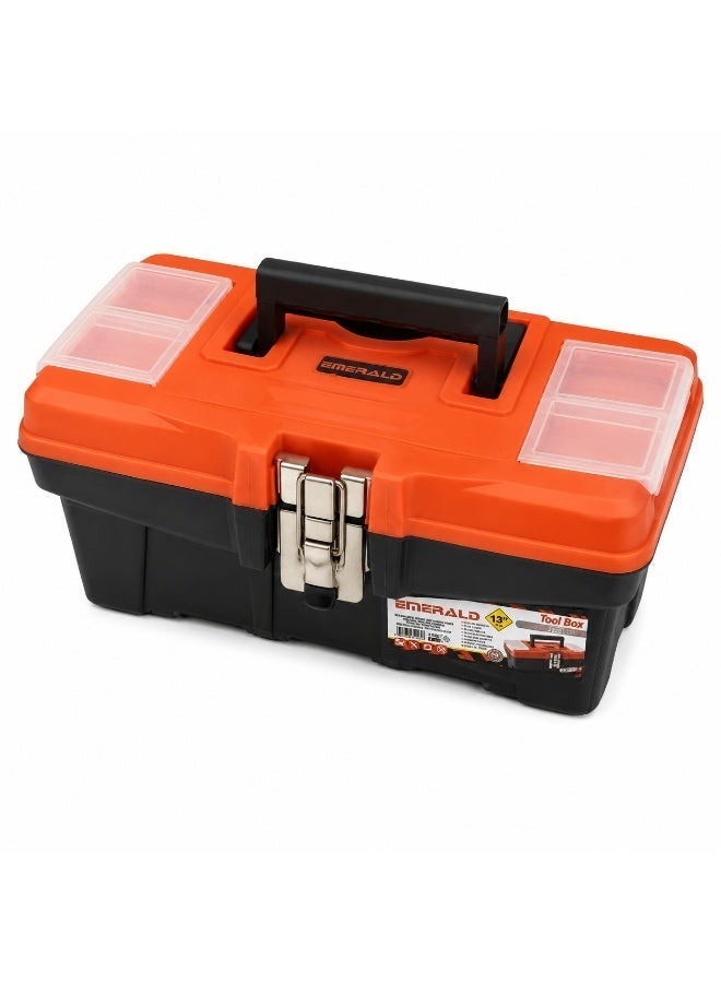 Emerald 13inch Plastic Tool Box With Metal Lock, Portable Storage Toolbox Organizer For Hand Tools, Hardware, Screws, Drill Bits And Workshop Use - Image 2