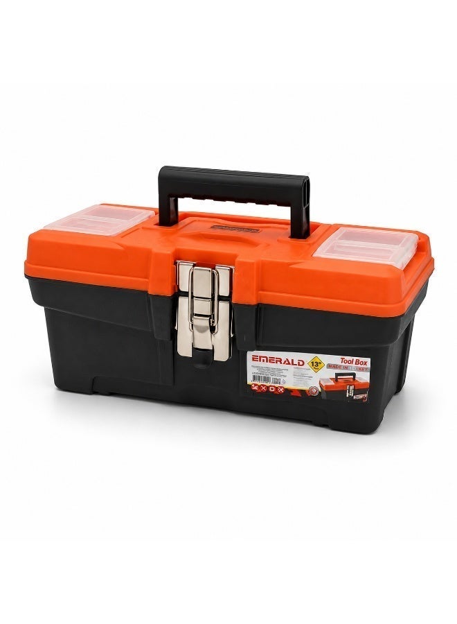 Emerald 13inch Plastic Tool Box With Metal Lock, Portable Storage Toolbox Organizer For Hand Tools, Hardware, Screws, Drill Bits And Workshop Use - Image 3
