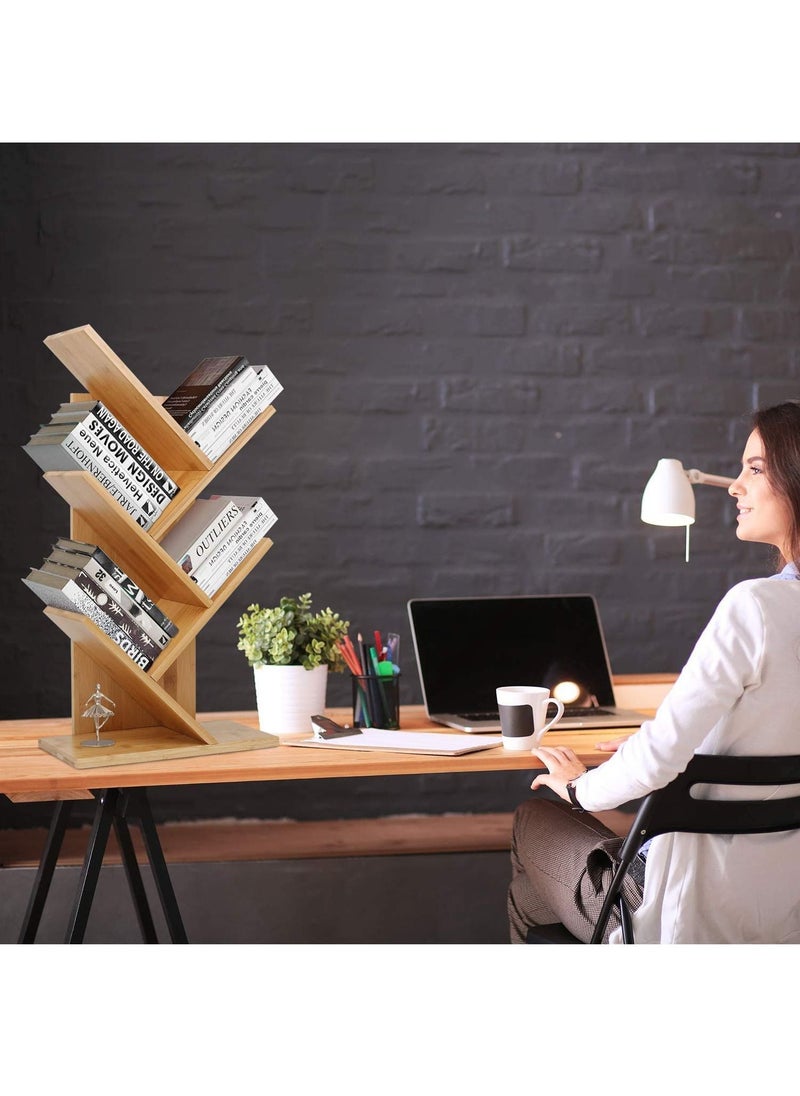 XiuWoo - 5-Shelf Tree Shape Desk Bookcase Wooden Display Shelf Storage Rack - Image 1