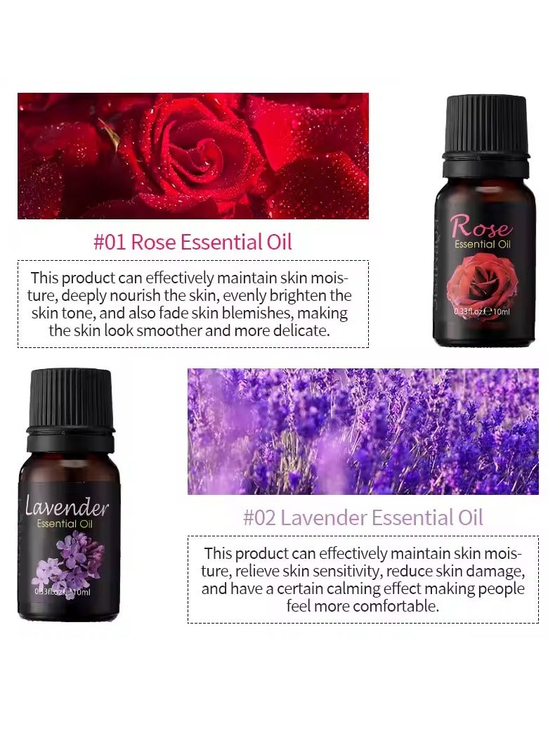Kormesic 6Pcs Botanical Essential Oil Set Body Oils with Rose Lavender Peppermint Olive Leaf Camellia and Tea Tree Oil Facial and Body Skin Care Essentials Oils Set Moisturizing Hydrating Nourishing Oil 6x10ml - Image 2