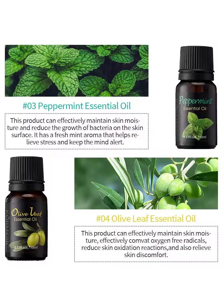 Kormesic 6Pcs Botanical Essential Oil Set Body Oils with Rose Lavender Peppermint Olive Leaf Camellia and Tea Tree Oil Facial and Body Skin Care Essentials Oils Set Moisturizing Hydrating Nourishing Oil 6x10ml - Image 3