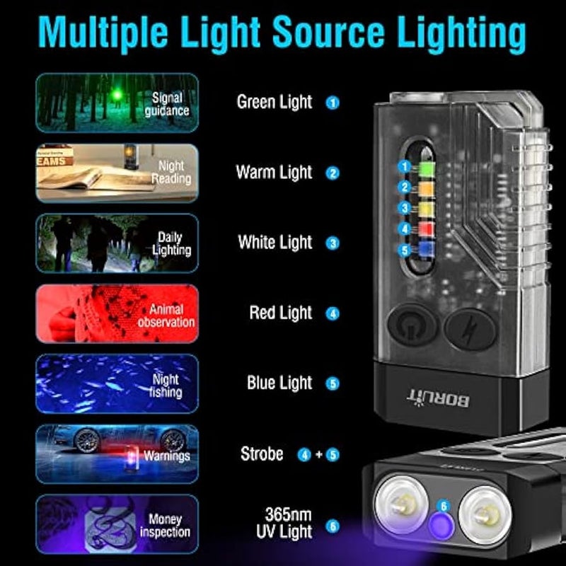 V10 Mini LED Flashlight, 1000 Lumens Keychain Flashlight with 80dB Audible Alarm, 365nm UV Light, Magnetic Flashlight with IPX4 Waterproof - Image 3