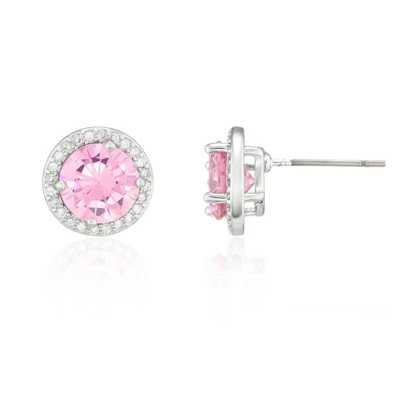 باكلي لندن BUCKLEY LONDON THE CARAT COLLECTION - PINK ROUND HALO EARRINGS