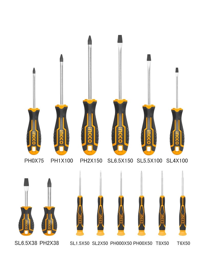 INGCO Ingco 14 Pcs Screw Driver Tool Set And Precision Screwdriver Set, Cr-V Screwdriver Set For Diy Household Repair, Cr-V Round Blade Material, Multicolor  - Image 1