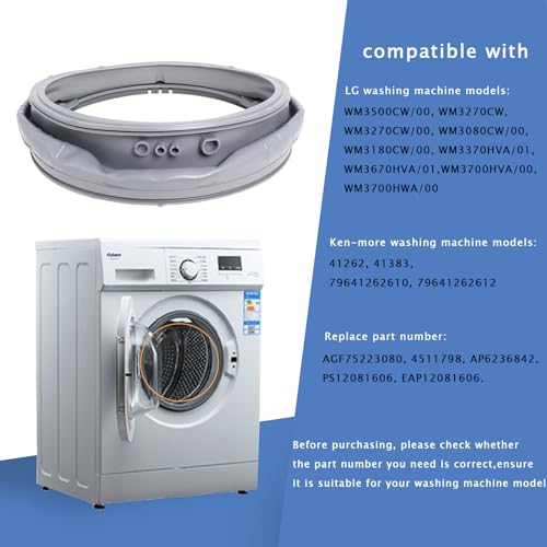 Wadoy MDS47123619 Door Gasket Compatibile with LG Front-Load Washing Machines WM3270CW WM3270CW/00 WM3500CW/00 WM3670HVA/01 WM3700HVA/00, Door Boot Seal with 383EER4001A Washer Spring Expansion Removal Tool - Image 2