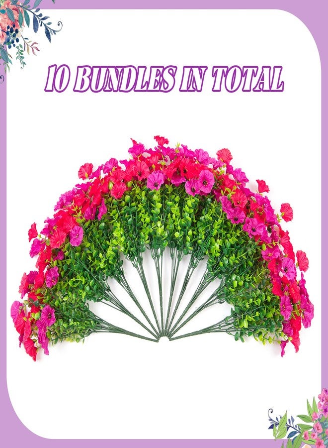 Hrobek Artificial Flowers for Outdoor Spring Summer Decoration, 10 Bundles Fake Plastic Flower Plant, Faux Colorful Silk Morning Glory Eucalyptus for Outside Indoor Garden Porch Front Door Decor, Rose Purple - Image 3