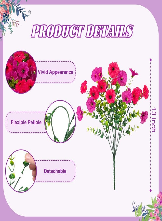 Hrobek Artificial Flowers for Outdoor Spring Summer Decoration, 10 Bundles Fake Plastic Flower Plant, Faux Colorful Silk Morning Glory Eucalyptus for Outside Indoor Garden Porch Front Door Decor, Rose Purple - Image 2