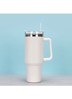 40oz Stainless Steel Tumbler Handle Insulated Straw CupWhite White