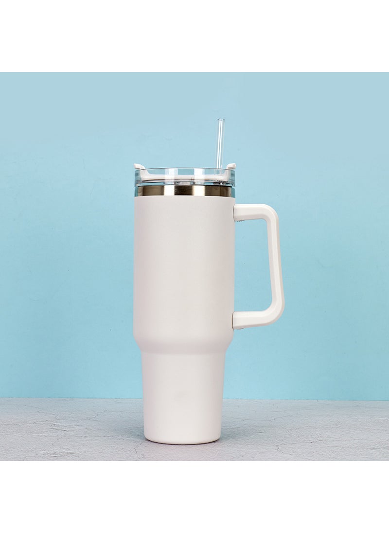 Generic - 40oz Stainless Steel Tumbler Handle Insulated Straw CupWhite White - Image 1