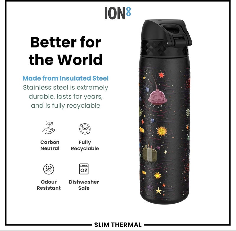 ion8 Vacuum Insulated Stainless Steel Water Bottle, 500 ml, Leak-Proof, One-Handed Opening, Secure Locking, Dishwasher Safe, Carry Handle, Easy to Clean, Durable & Scratch-Resistant, Spaceship Design - Image 4