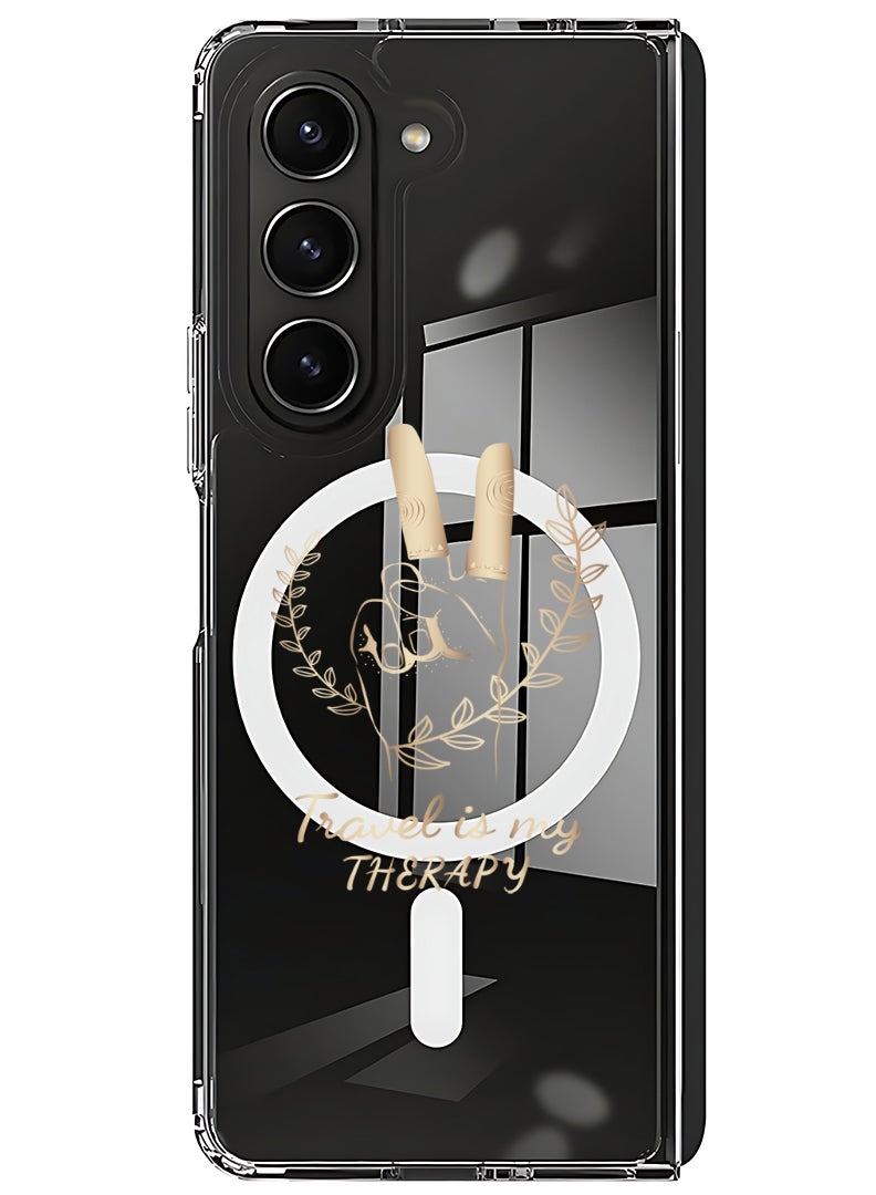 Theodor Magnetic Case for Samsung Galaxy Z Fold 5 Compatible with MagSafe Wireless Charging, Shockproof Phone Bumper Cover Travel is my Therapy - Image 1