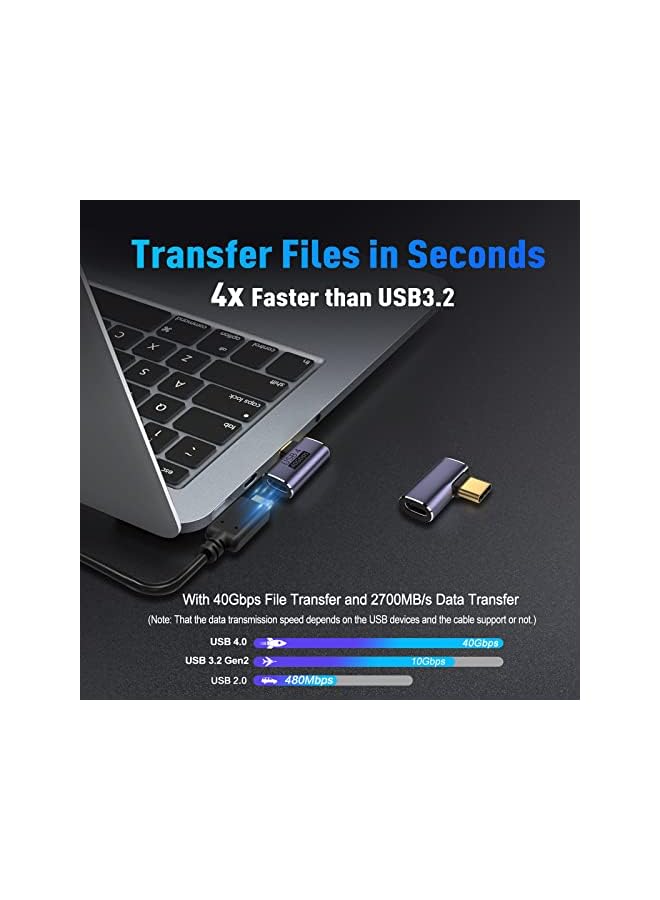 Vcom USB C 90 Degree Adapter (2 Pack), 40Gbps Data Transfer USB Type C Male to Female Right Angle Extender for Steam Deck,Switch,Thunderbolt4, Laptop, Mobile Phone, Tablet - Image 3