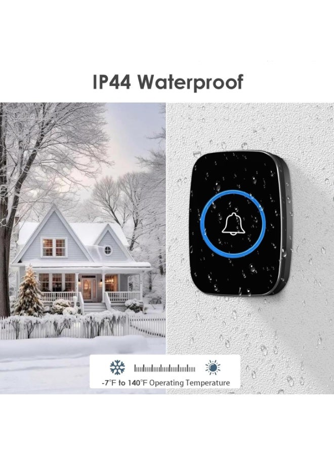 SKY-TOUCH Wireless Doorbell, Waterproof Door Bell Kit With 60 Chimes and LED, Adjustable Volume, Easy installation, Doorbell for Home Office Classroom,Black (1 Receiver And 1 Button) - Image 5