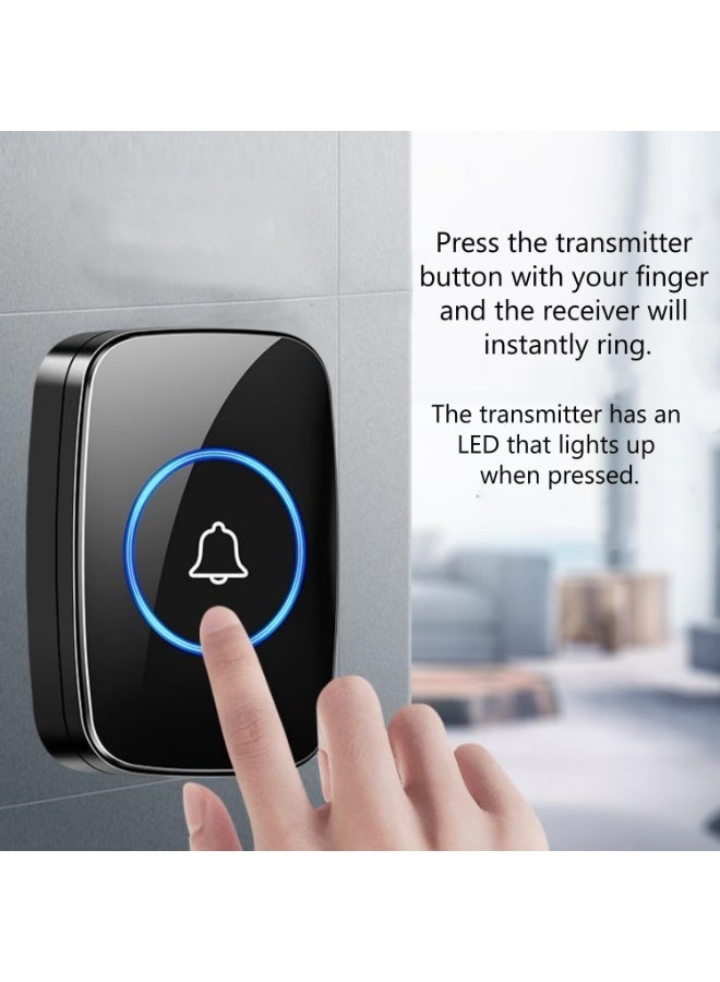 SKY-TOUCH Wireless Doorbell, Waterproof Door Bell Kit With 60 Chimes and LED, Adjustable Volume, Easy installation, Doorbell for Home Office Classroom,Black (1 Receiver And 1 Button) - Image 2