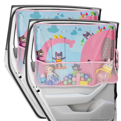 DIZA100 Car Sun Shade for Window Baby 2 Pack Full Shade Window Shades with Storage Net Pocket 7 Suction Cups Cute Elephant for SunHeatUV Rays Protection Kids - Image 1