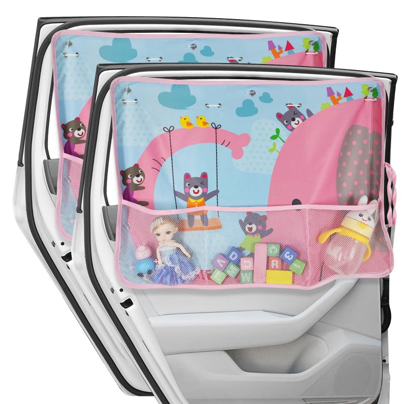 DIZA100 Car Sun Shade for Window Baby 2 Pack Full Shade Window Shades with Storage Net Pocket 7 Suction Cups Cute Elephant for SunHeatUV Rays Protection Kids - Image 3