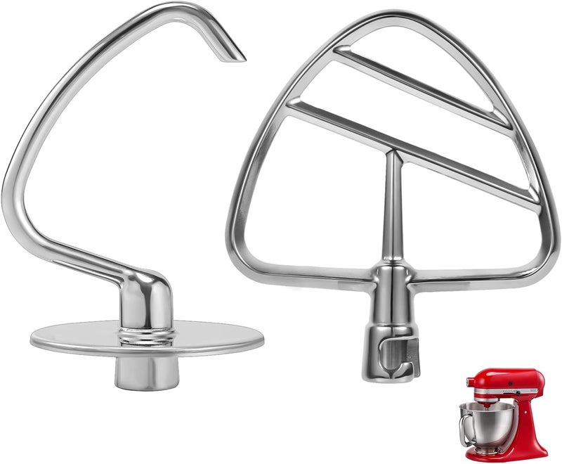 KINGEAGLE Stainless Steel Dough Hook & Flat Beater Attachments for KitchenAid 4.5 QT Tilt-Head Stand Mixer, Dishwasher Safe Baking Attachments Set by - Image 1