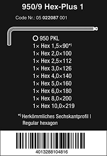 Wera 05022087001 L-key-Set for 950 PKL/9 SM N metric - Image 2