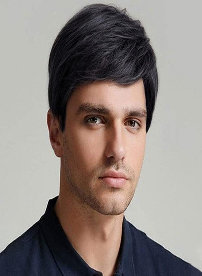 ASSU Men's Black Synthetic Hair Wig with Wig Cap | Short Straight Natural-Looking Full Head Wig | Heat-Resistant & Washable Gents Hair Wig - Image 1