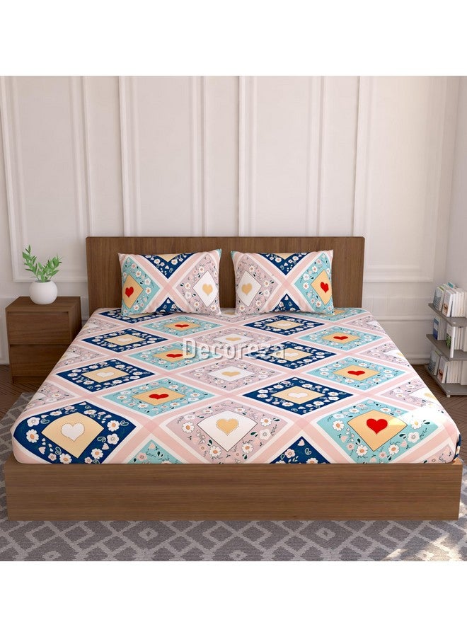 DECOREZA Soft Cotton Feel All Around Deep Pocket Fitted Bedsheets Queen Size, Premium Elastic Fitted Bedsheets for Double Bed with 2 Pillow Covers, Size- 78" x 60" (Mandys Pink) - Image 2