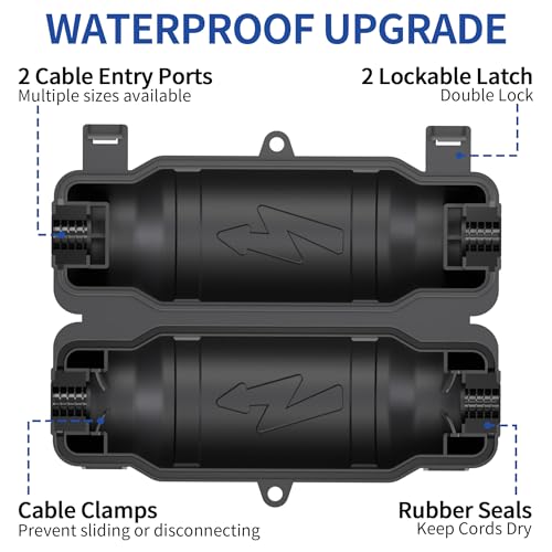 Cismorvex 2 Pack Outdoor Extension Cord Safety Cover with Waterproof Seal IP54 Water-Resistant, Weatherproof Electrical Connection Box with 2 Latches, Plug, Socket, Holiday Decoration Light, Black - Image 3