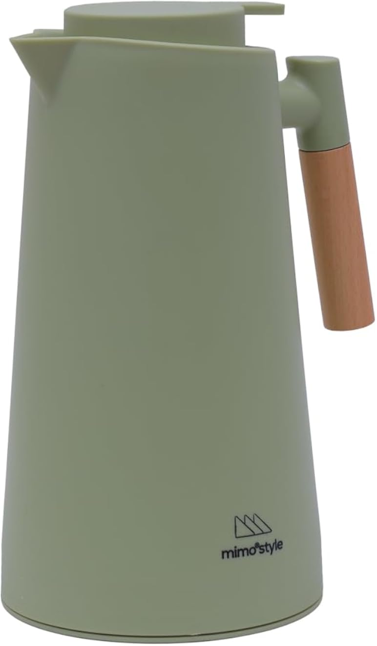 Mimo Style Green Vetro Thermal with Wood Handle 1L This Thermos Combines Functionality with Sophisticated Style, Making It An Elegant Piece for Any Kitchen or Office Weight 600g