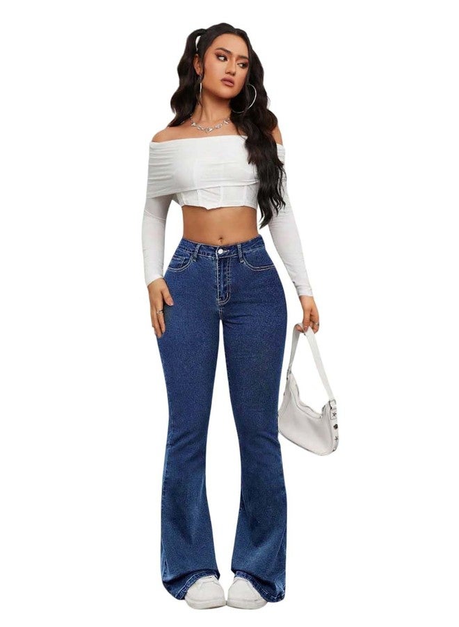KOTTY Women's Solid Incremental Blue Fit and Flared Jeans(Blue,L)-KTTLADIESJEANS3096L - Image 1