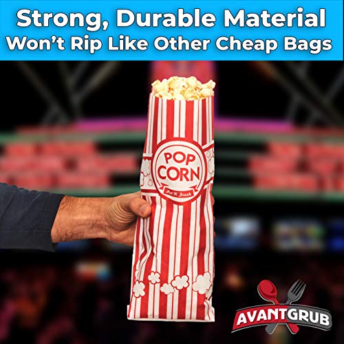 Avant Grub Leak-proof, Grease Resistant Popcorn Bags 25 Pack. Tear Resistant, Single Serving 2oz Paper Sleeves in Nostalgic Red/White Design. Great Movie Theme Party Supplies, Retro Carnivals & Fundraisers - Image 3