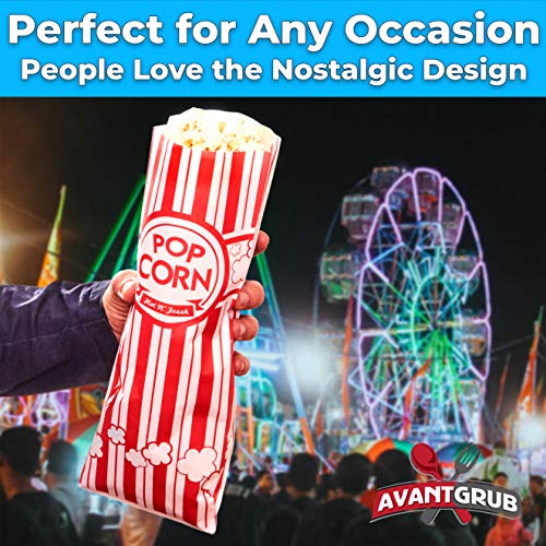 Avant Grub Leak-proof, Grease Resistant Popcorn Bags 25 Pack. Tear Resistant, Single Serving 2oz Paper Sleeves in Nostalgic Red/White Design. Great Movie Theme Party Supplies, Retro Carnivals & Fundraisers - Image 5