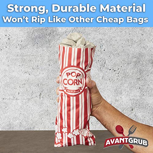 Avant Grub Leak-proof, Grease Resistant Popcorn Bags 25 Pack. Tear Resistant, Single Serving 2oz Paper Sleeves in Nostalgic Red/White Design. Great Movie Theme Party Supplies, Retro Carnivals & Fundraisers - Image 4